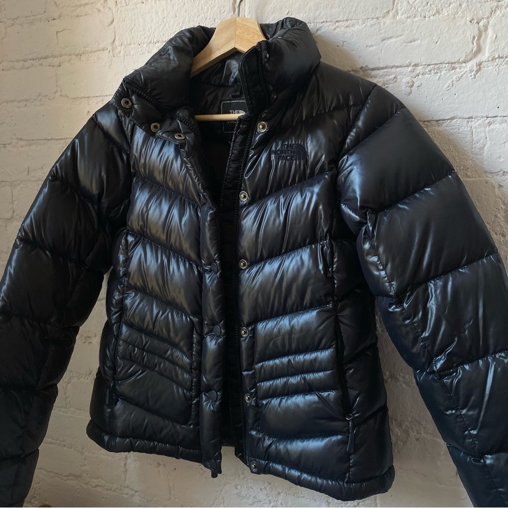 North Face Puffer Jacket Coat Shiny Navy Blue | XS